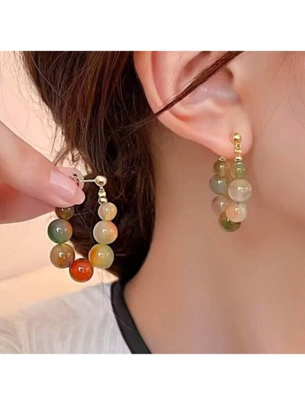 Natural Agate Healing Stone Hoop Earrings